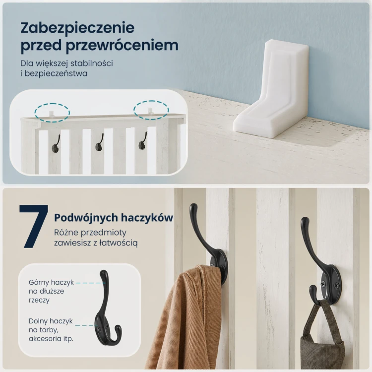 Garderoba do przedpokoju z otwartą szafką na buty w kolorze białym