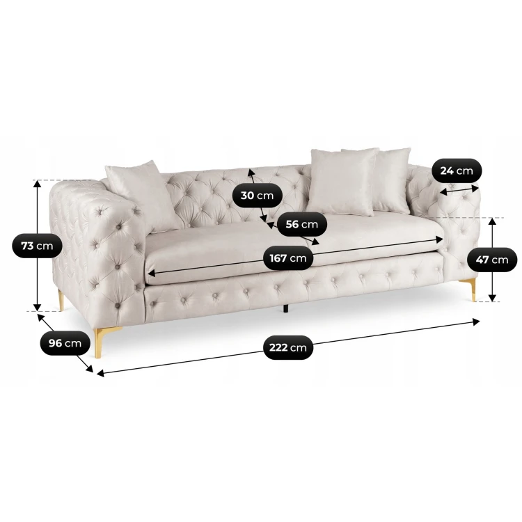 Sofa trzy osobowa NOLIA Kremowa/Welur