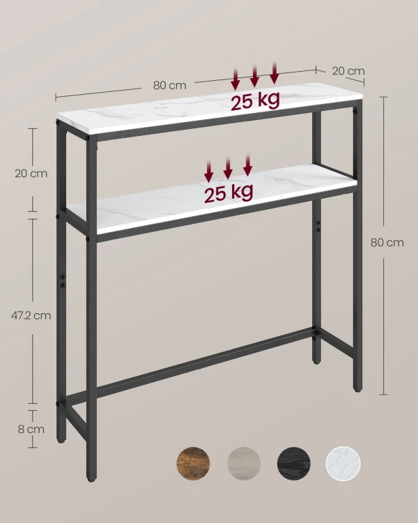 Konsola z dwom półkami 80x20 cm biały marmur/czarny (