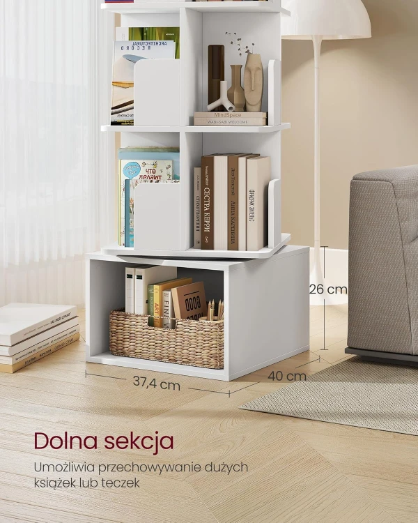 Regał na książki obrotowy 4 - pozimowy w kolorze białym