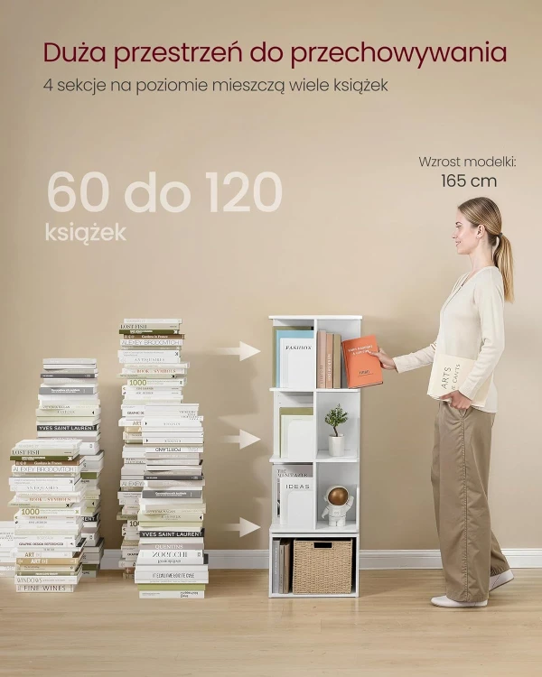 Regał na książki obrotowy 4 - pozimowy w kolorze białym