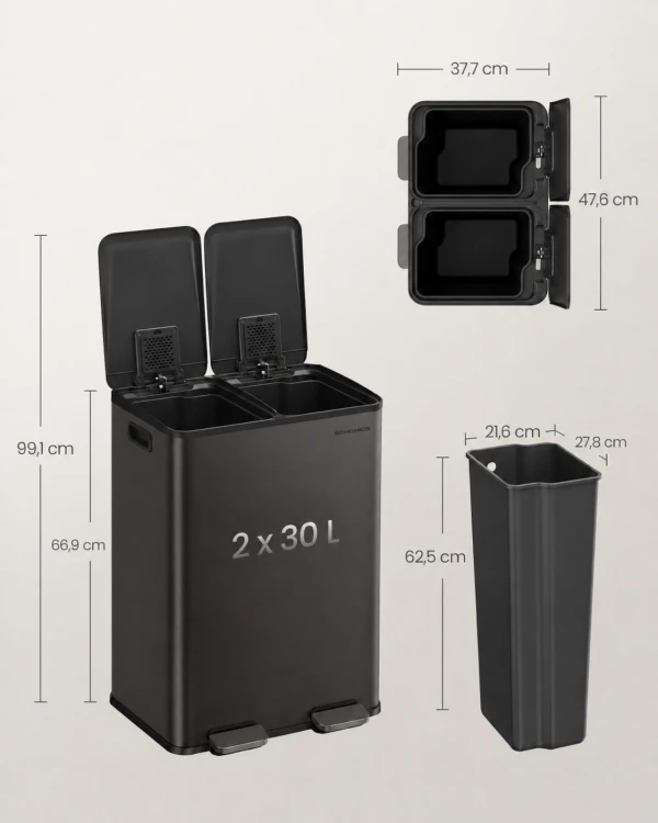 Kosz na śmieci z pedałem 2 x 30 l