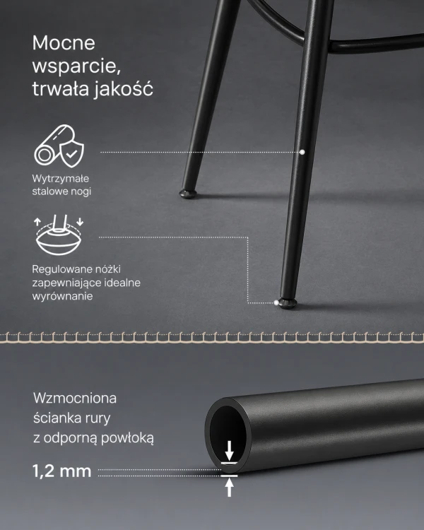 Zestaw 2 hokerów barowych w tapicerce z ekoskóry PU, obrotowe 360°