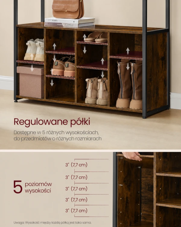 Garderoba do przedpokoju Loft z haczykami, ławką i szafką na buty