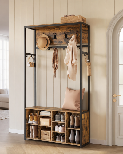 Garderoba do przedpokoju Loft z haczykami, ławką i szafką na buty
