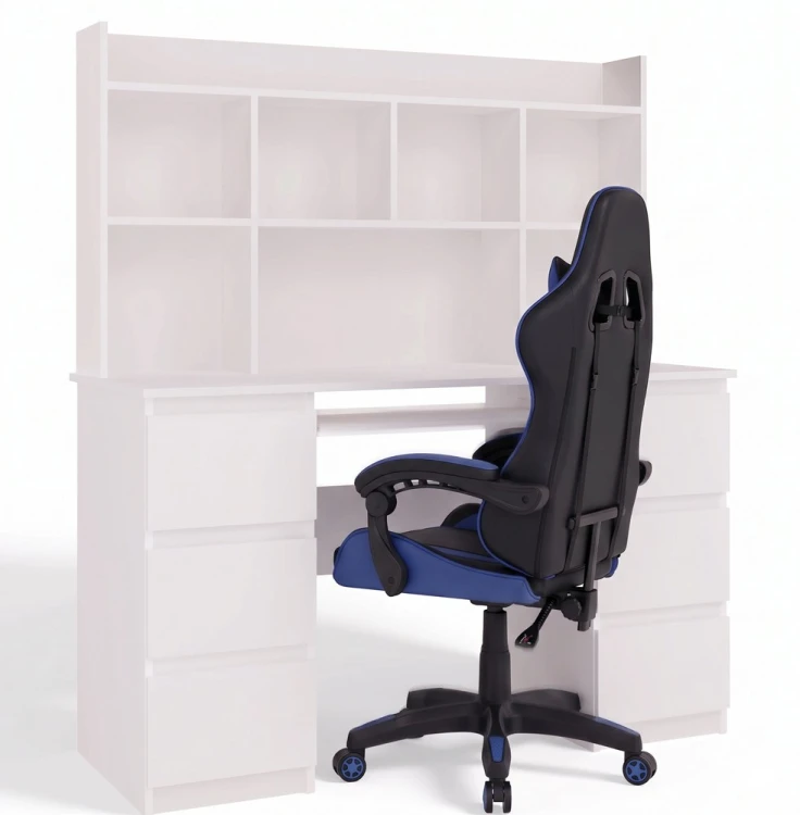 Zestaw Biurko z nadstawką ROLINGS 130 cm + fotel niebieski
