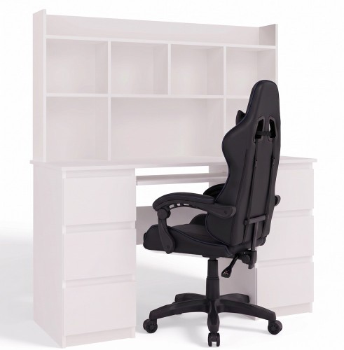 Zestaw Biurko z nadstawką ROLINGS 130 cm + fotel czarny biel /m