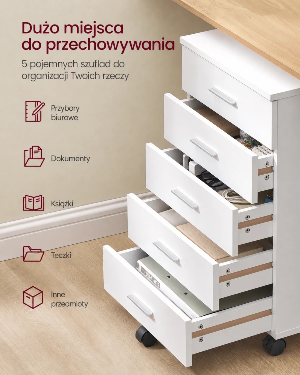 Kontynerek Szafka na kółkach z szufladami w kolorze białym