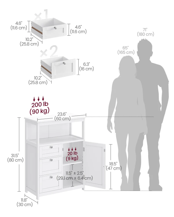 Szafka do łazienki z 3 szufladami w kolorze białym