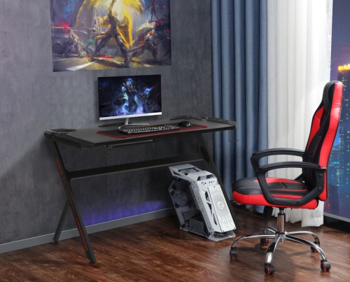 Biurko gamingowe ARON 120 cm czarne z HUB USB i uchwytem na kubek oraz LED sterowany z pilota