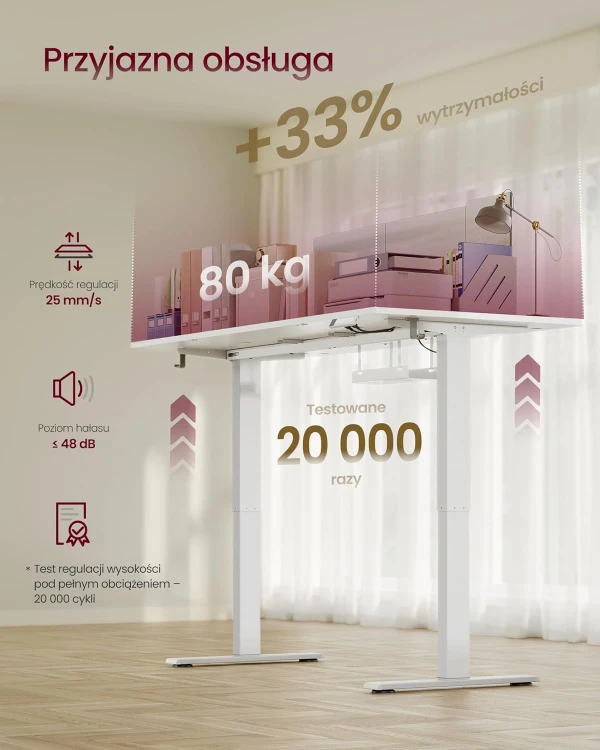 Biurko elektryczne z regulacją wysokości 160x80 cm białe