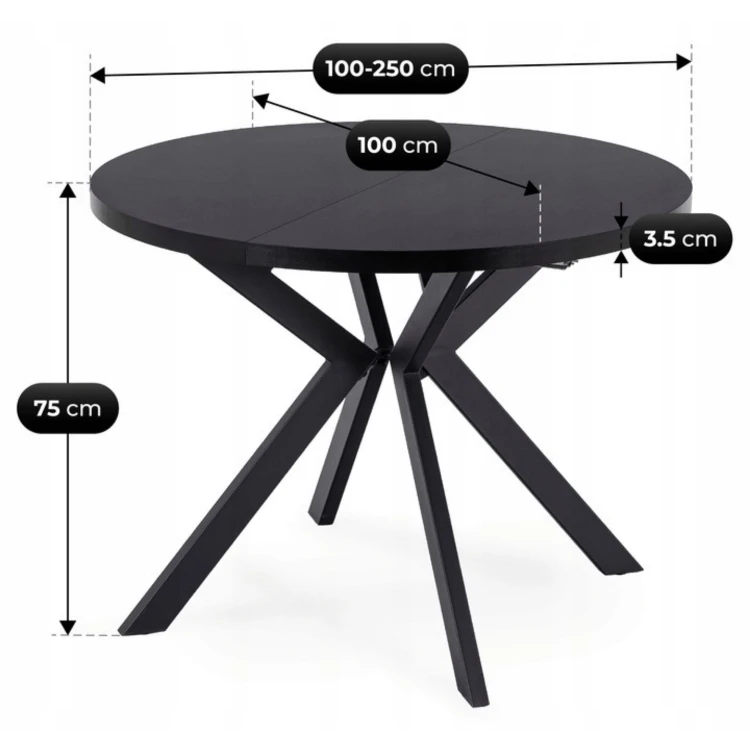 Stół rozkładany Orion w stylu industrialnym 100-250 cm Czarny