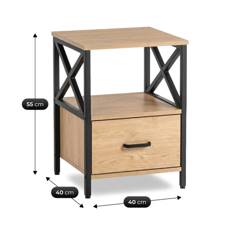 Szafka nocna KRONO 40 cm Dąb/Czarny