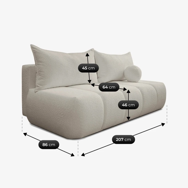 Sofa Rozkładana MOONI kremowa tkanina boucle