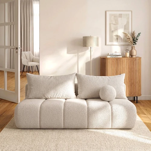 Sofa Rozkładana MOONI kremowa tkanina boucle