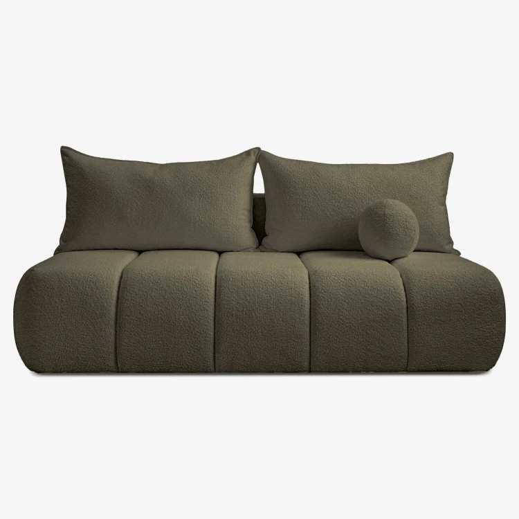 Sofa Rozkładana MOONI oliwkowa tkanina boucle