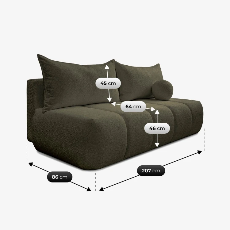 Sofa Rozkładana MOONI oliwkowa tkanina boucle