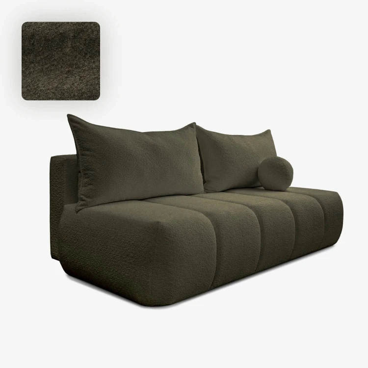 Sofa Rozkładana MOONI oliwkowa tkanina boucle