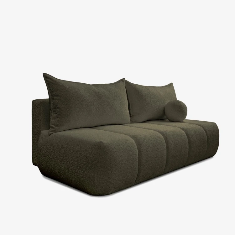 Sofa Rozkładana MOONI oliwkowa tkanina boucle