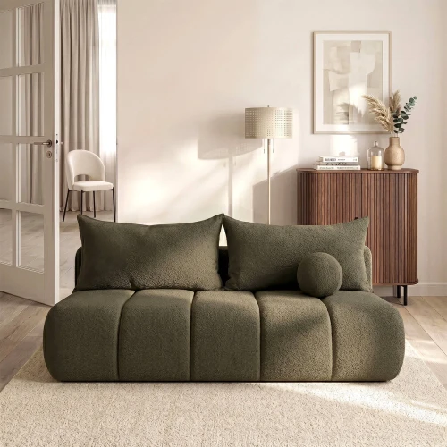 Sofa Rozkładana MOONI oliwkowa tkanina boucle