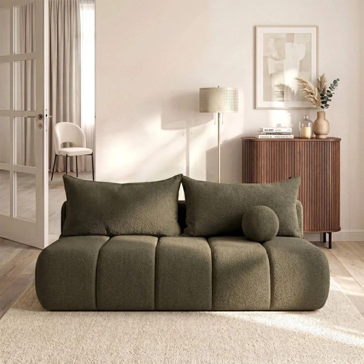 Sofa Rozkładana MOONI oliwkowa tkanina boucle
