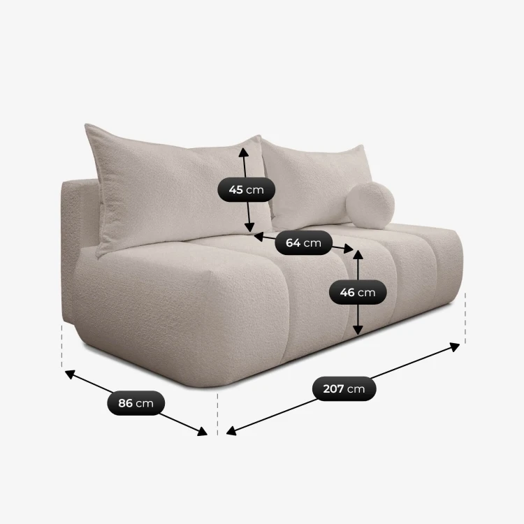 Sofa Rozkładana MOONI beżowa tkanina boucle