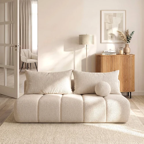 Sofa Rozkładana MOONI beżowa tkanina boucle