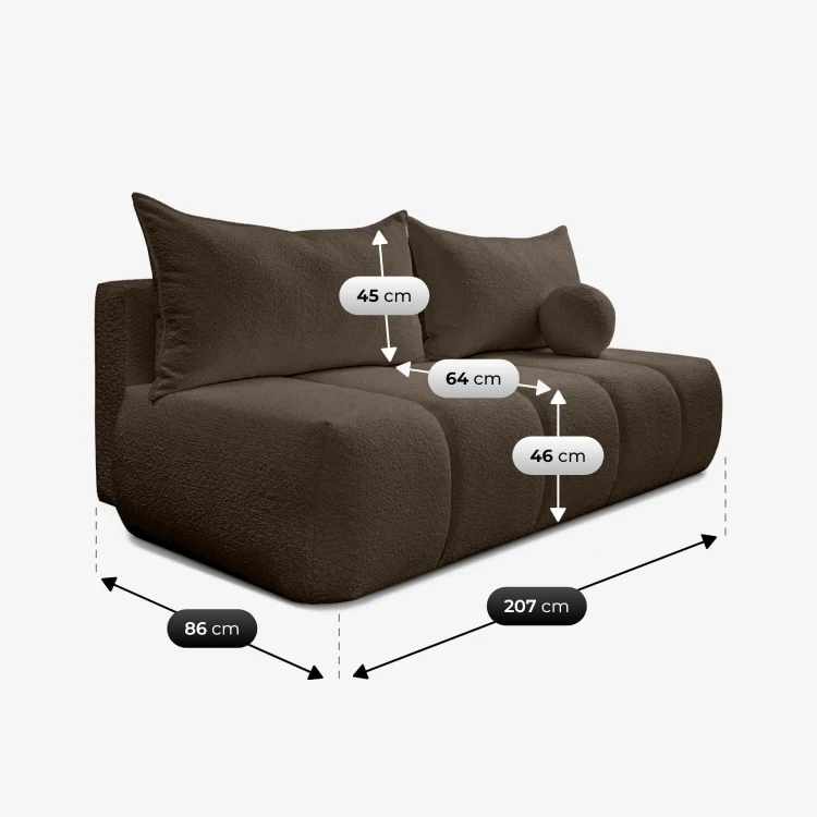 Sofa Rozkładana MOONI brązowy MOCCA tkanina boucle