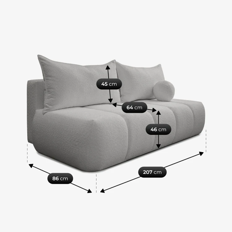 Sofa Rozkładana MOONI szara MOCCA tkanina boucle