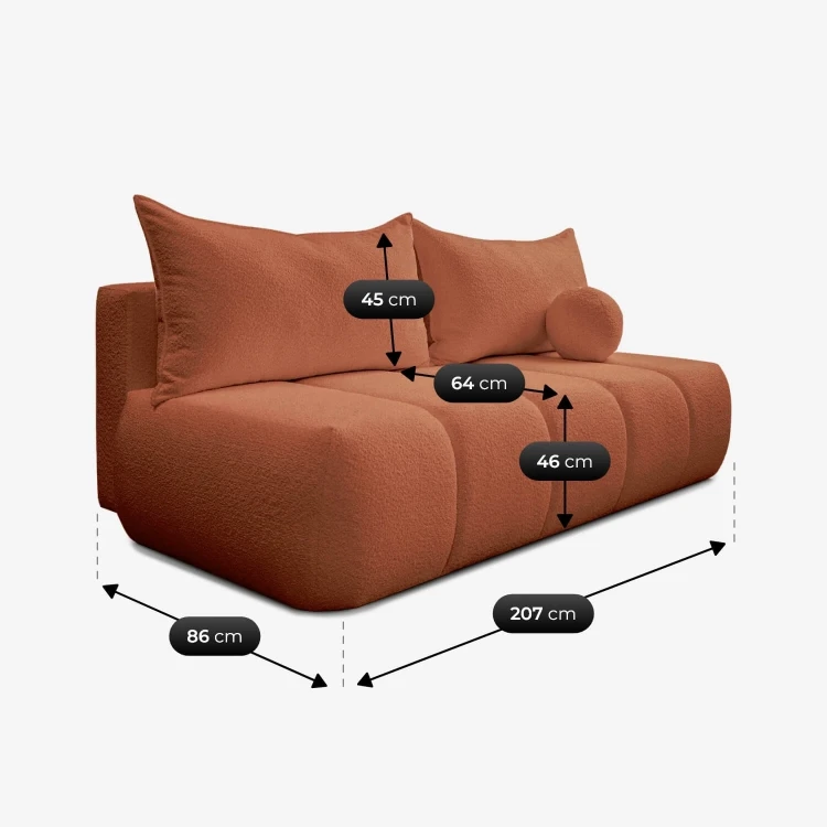 Sofa Rozkładana MOONI Rudy tkanina boucle