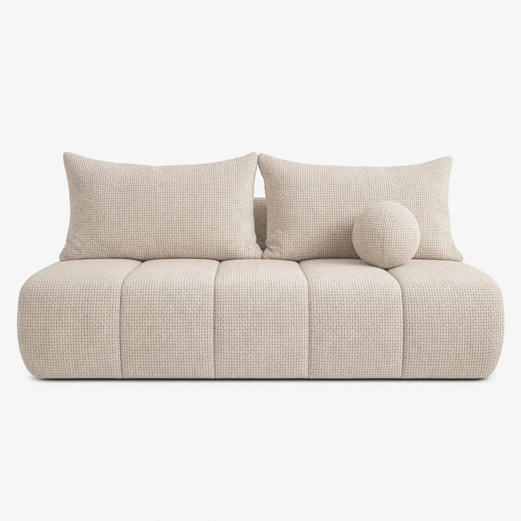 Sofa Rozkładana MOONI Kremowa w tkaninie szenilowej