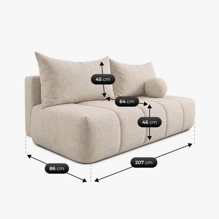 Sofa Rozkładana MOONI Kremowa w tkaninie szenilowej