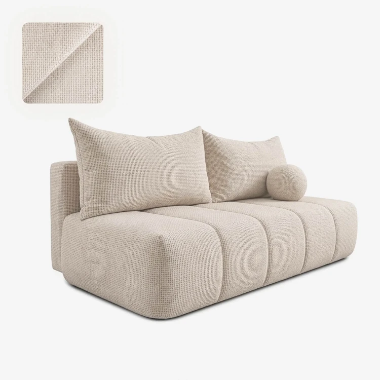 Sofa Rozkładana MOONI Kremowa w tkaninie szenilowej