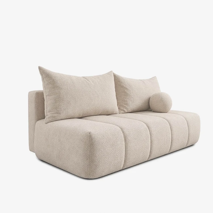 Sofa Rozkładana MOONI Kremowa w tkaninie szenilowej