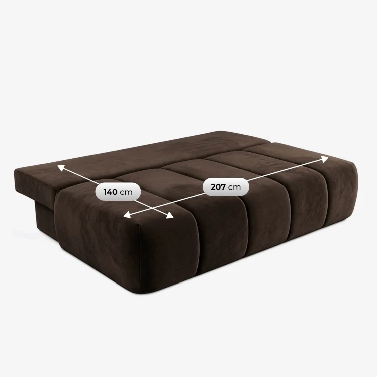 Sofa Rozkładana MOONI Brązowa w tkaninie Welur