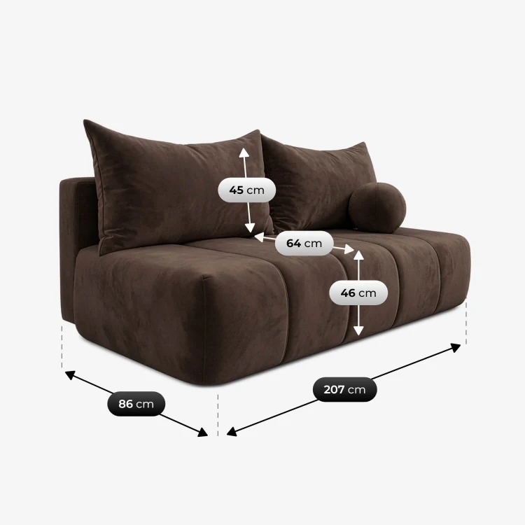 Sofa Rozkładana MOONI Brązowa w tkaninie Welur
