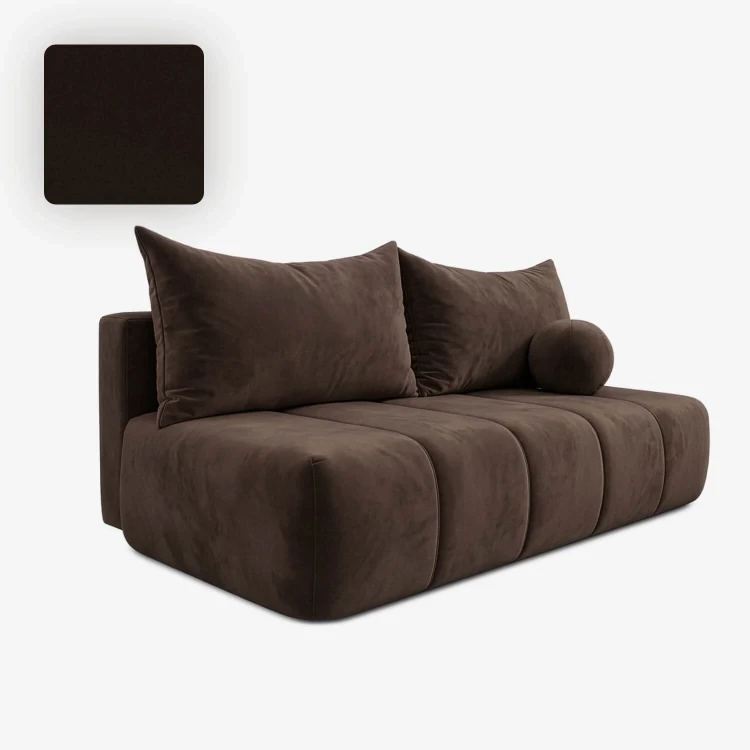 Sofa Rozkładana MOONI Brązowa w tkaninie Welur