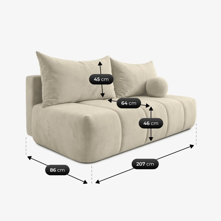 Sofa Rozkładana MOONI Kremowa w tkaninie Welur