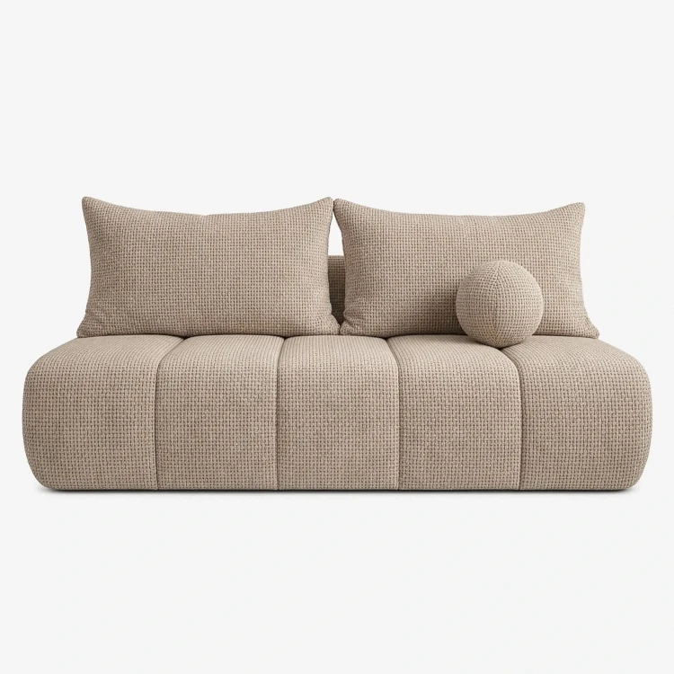 Sofa Rozkładana MOONI Beżowa w tkaninie szenilowej