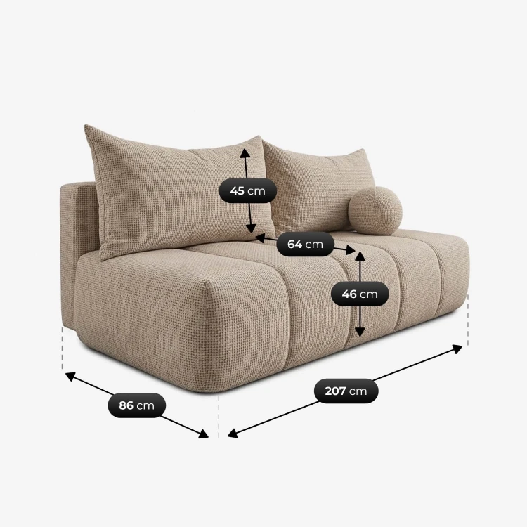 Sofa Rozkładana MOONI Beżowa w tkaninie szenilowej