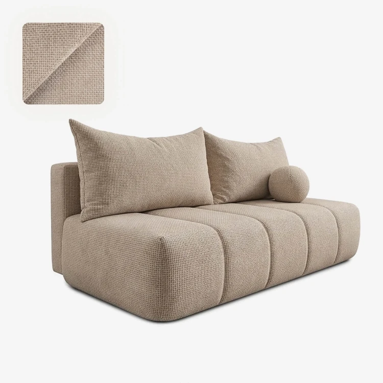 Sofa Rozkładana MOONI Beżowa w tkaninie szenilowej