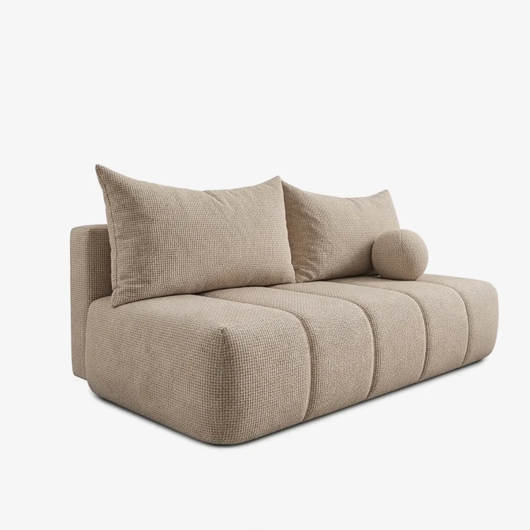 Sofa Rozkładana MOONI Beżowa w tkaninie szenilowej