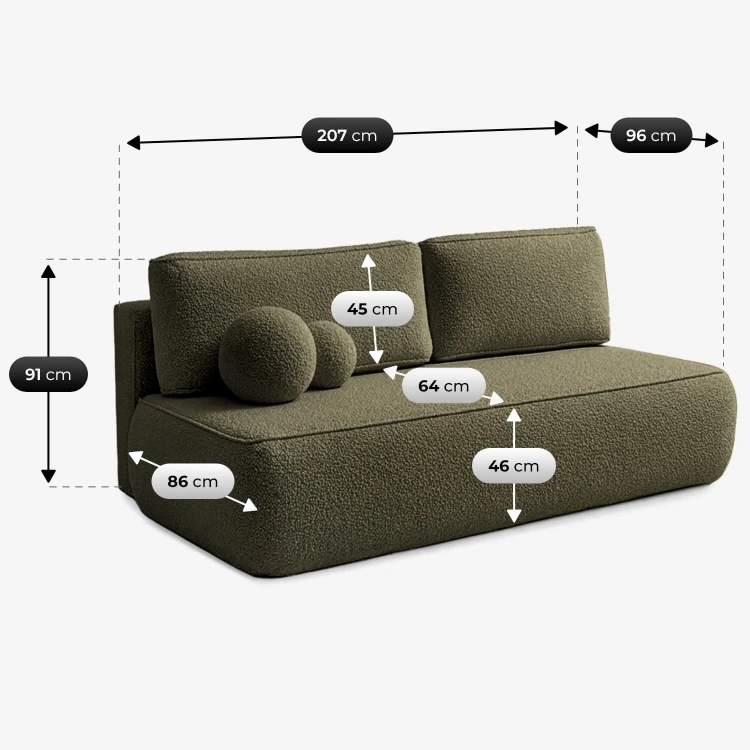 Sofa Rozkładana LORENA Oliwkowa Boucle