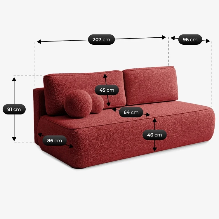 Sofa Rozkładana LORENA Bordowa Boucle