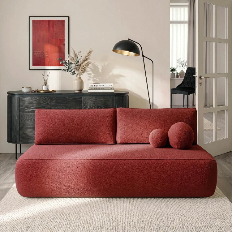 Sofa Rozkładana LORENA Bordowa Boucle