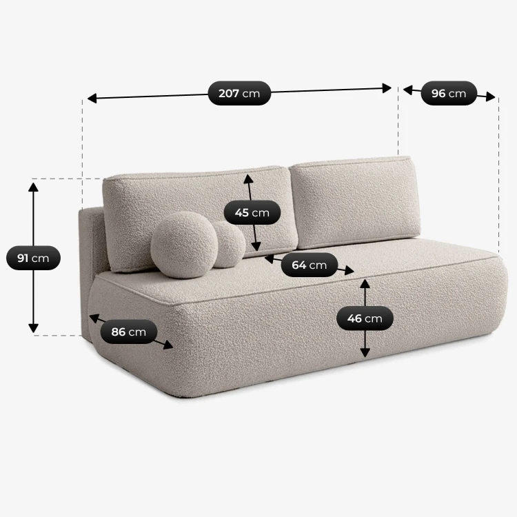 Sofa Rozkładana LORENA Kremowa Boucle