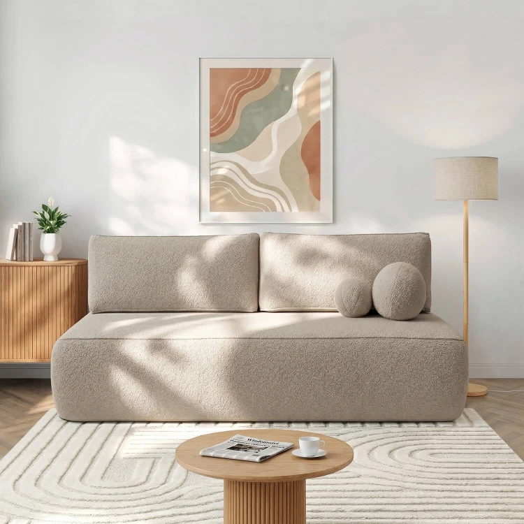 Sofa Rozkładana LORENA Kremowa Boucle