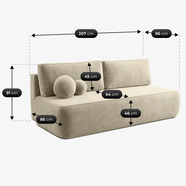 Sofa Rozkładana LORENA Kremowa Welur