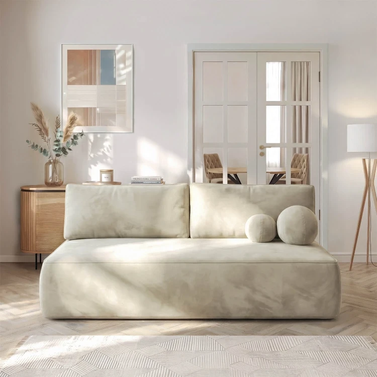 Sofa Rozkładana LORENA Kremowa Welur