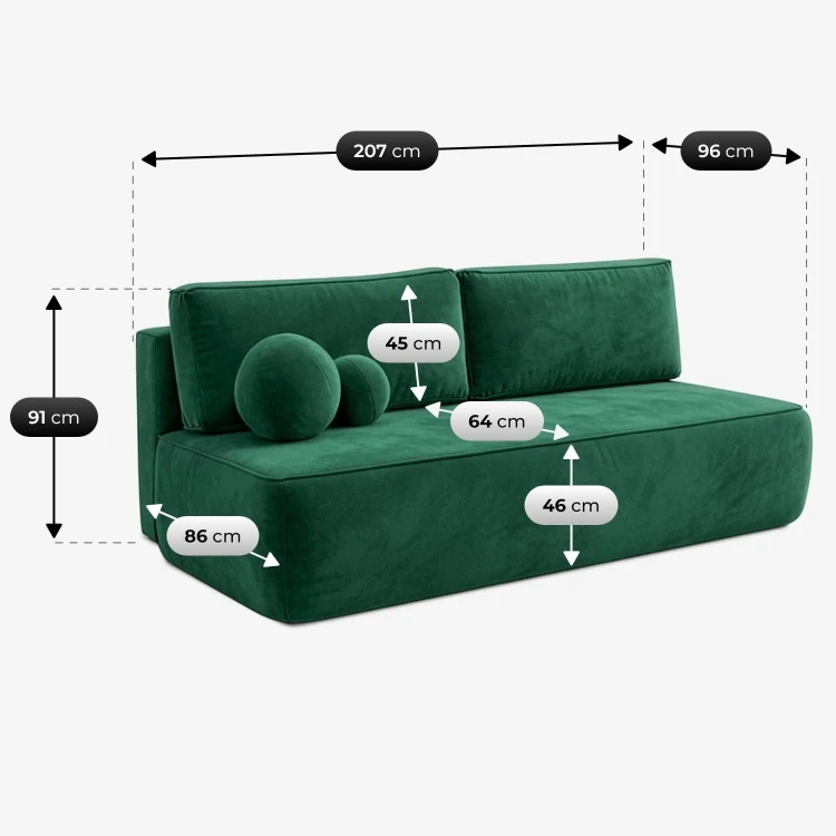 Sofa Rozkładana LORENA Zielona Welurowa